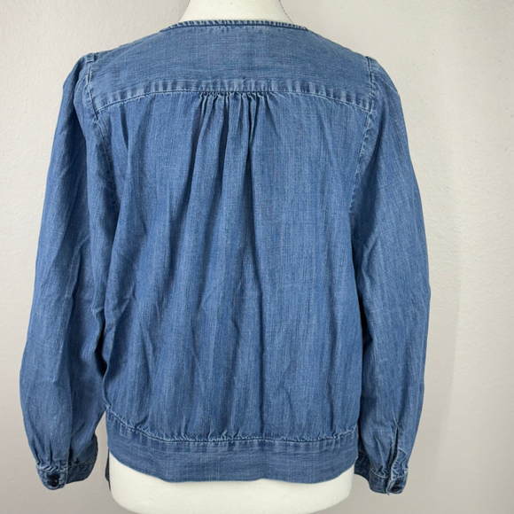 Madewell Womens XL Blue 70s Retro Cropped Fit V-Neck Long Sleeve Denim Wap Top - Picture 7 of 15